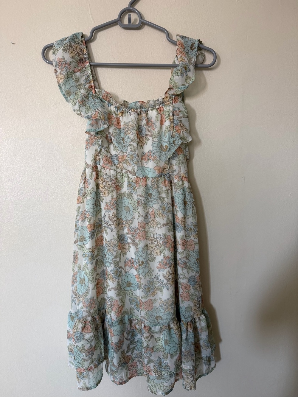 Floral Ruffle Summer Dress in Mint & Peach